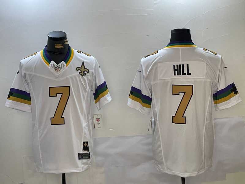 Men%27s New Orleans Saints #7 Taysom Hill White With Patch 2024 FUSE Vapor Limited Stitched Jersey->new orleans saints->NFL Jersey